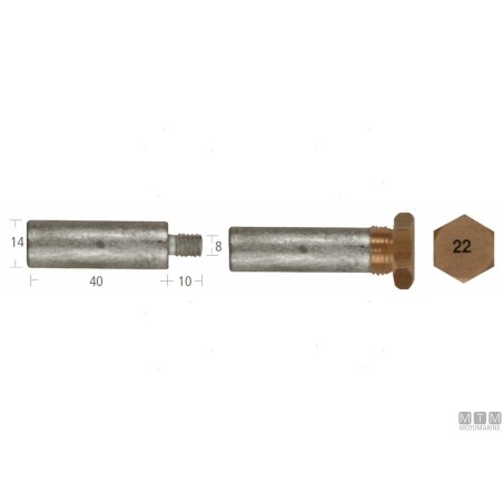 Anodo Barrotto Vm 14x40mm in Zinco